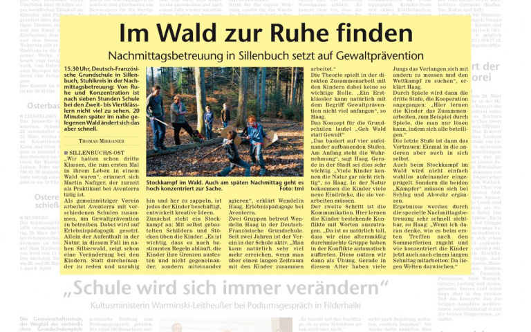 Presseartikel über Geh Wald statt Gewalt